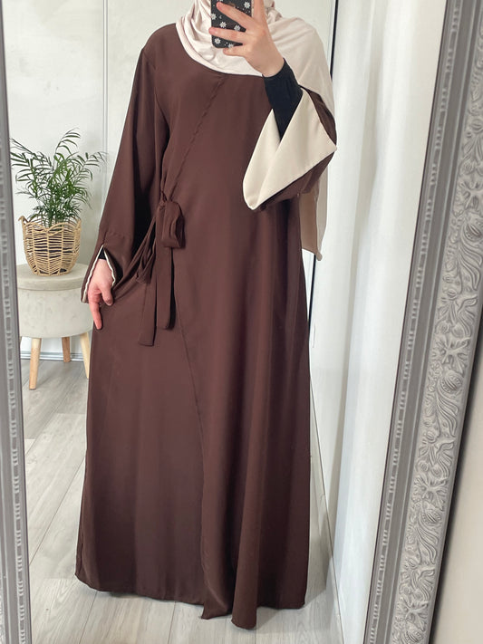 Abaya cache cœur - Marron